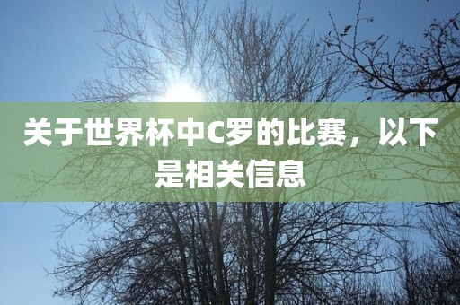 关于世界杯中C罗的比赛，以下是相关信息
