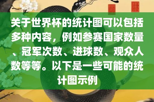 关于世界杯的统计图可以包括多种内容，例如参赛国家数量、冠军次数、进球数、观众人数等等。以下是一些可能的统计图示例