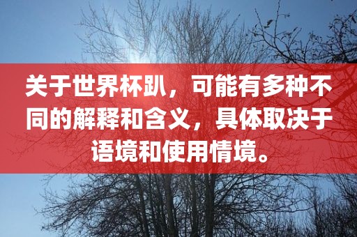 关于世界杯趴，可能有多种不同的解释和含义，具体取决于语境和使用情境。