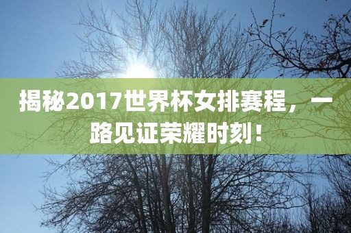 揭秘2017世界杯女排赛程，一路见证荣耀时刻！