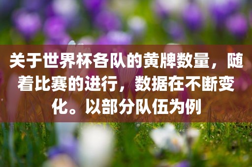 关于世界杯各队的黄牌数量，随着比赛的进行，数据在不断变化。以部分队伍为例广州鸿业环保设备有限公司