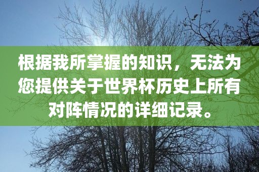 根据我所掌握的知识，无法为您提供关于世界杯历史上所有对阵情况的详细记录。
