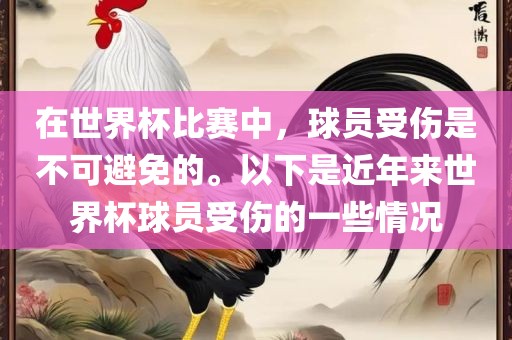 在世界杯比赛中，球员受伤是不可避免的。以下是近年来世界杯球员受伤的一些情况广州鸿业环保设备有限公司